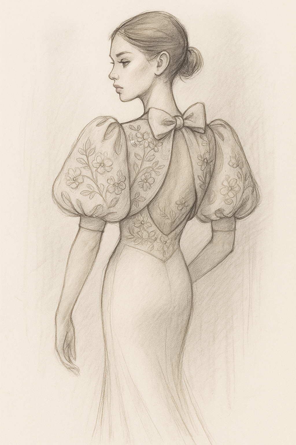 Couture open-back Overlay top with balloon sleeve detail.