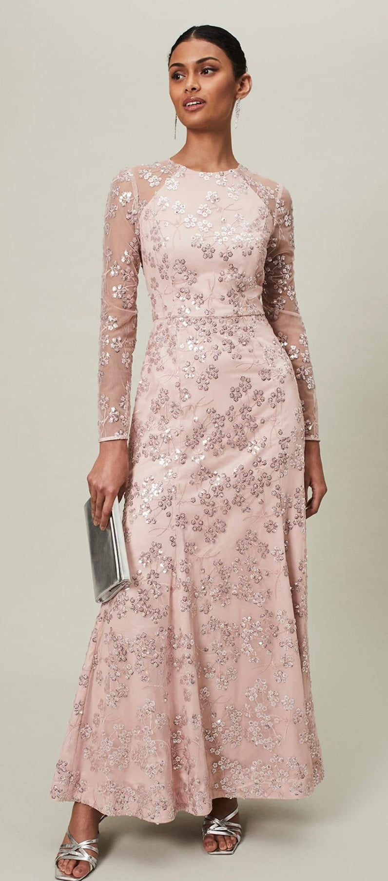 Blush Floral Sequin Gown