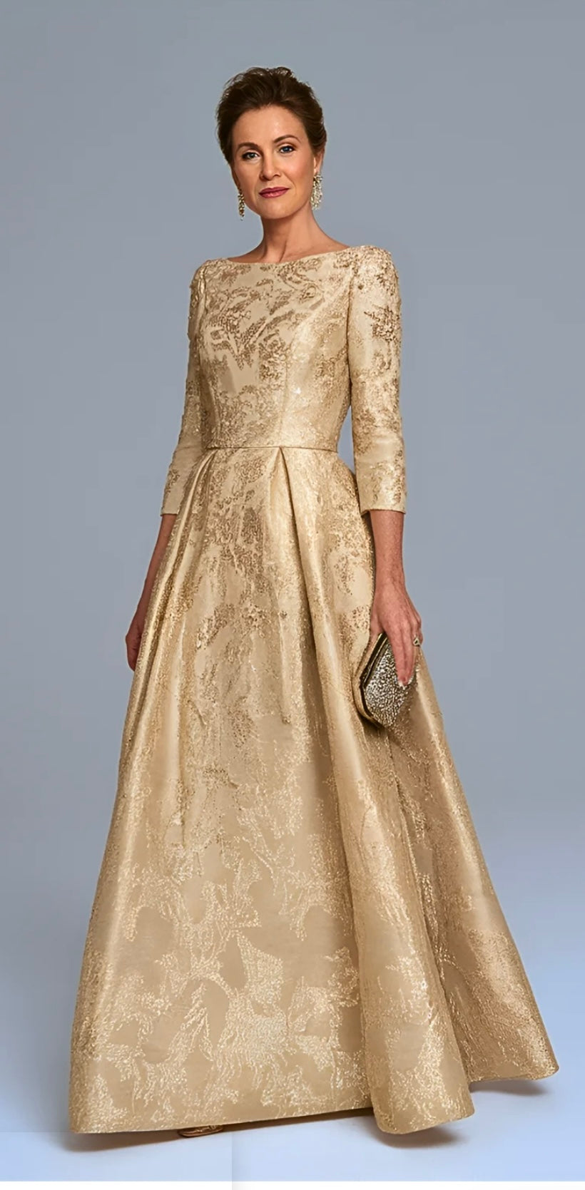 Gold Jacquard Evening Gown