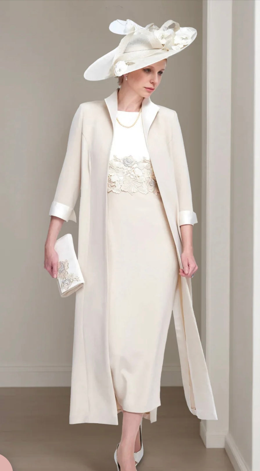 Ivory Embroidered Dress & Coat