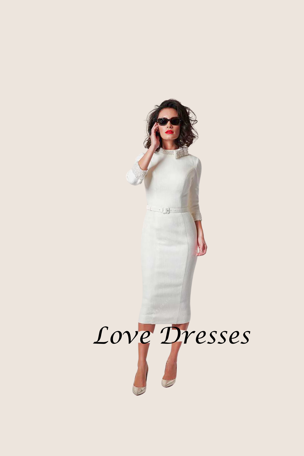 Lady Verity – Ivory Pencil Dress with Beaded Neckline
