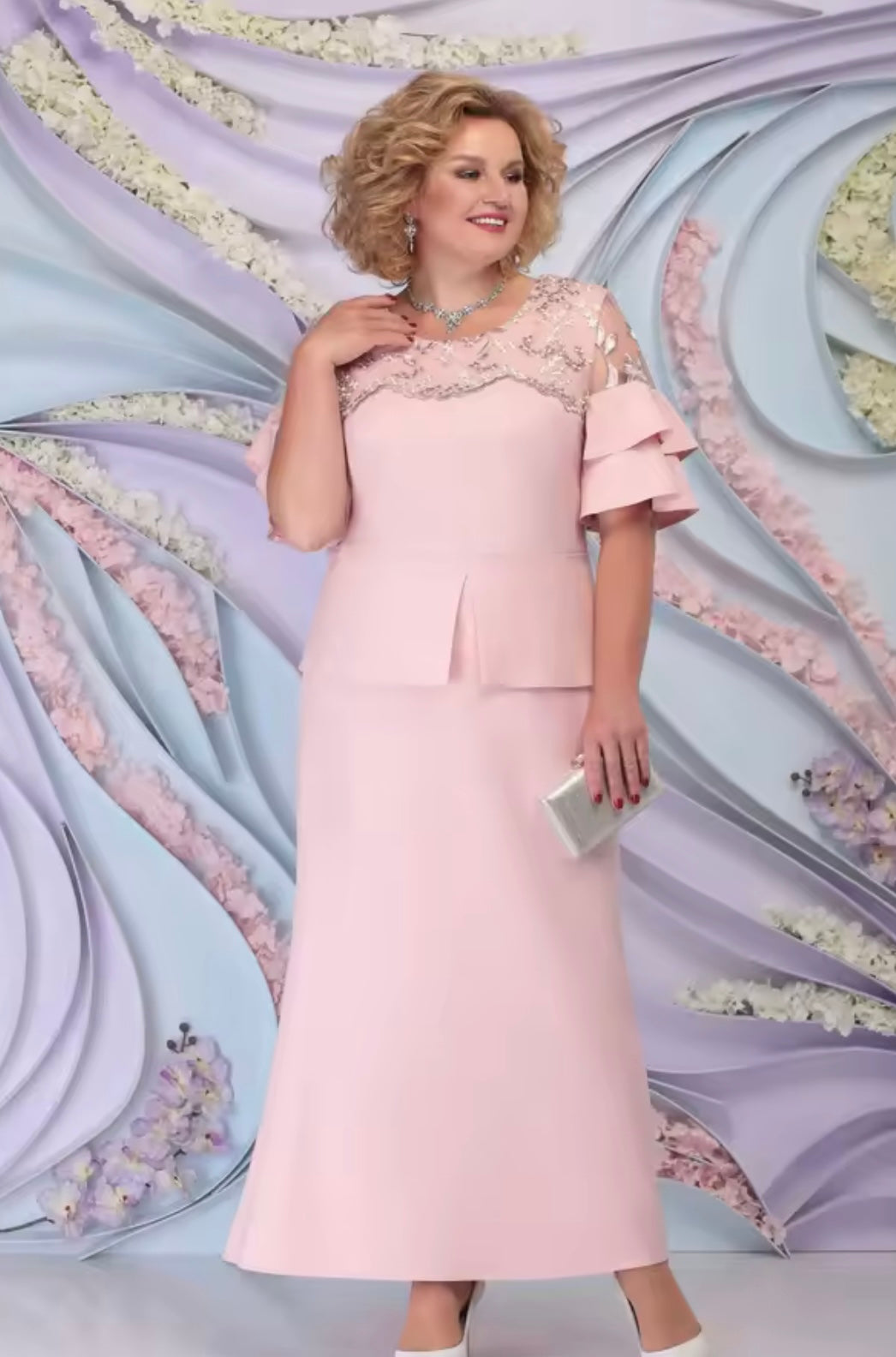 Blush Embroidered Evening Gown