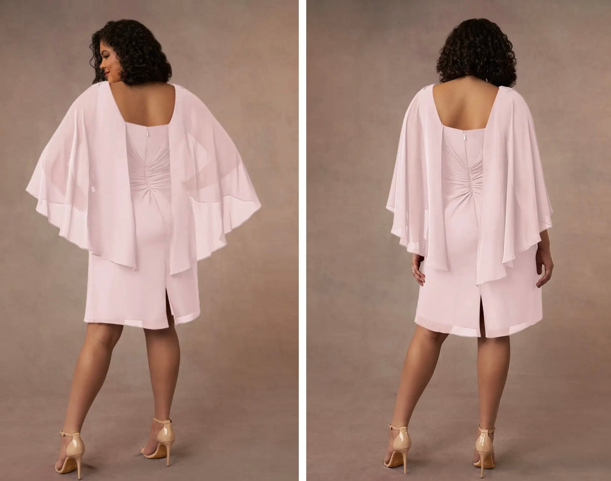 Blush Cape-Overlay Dress