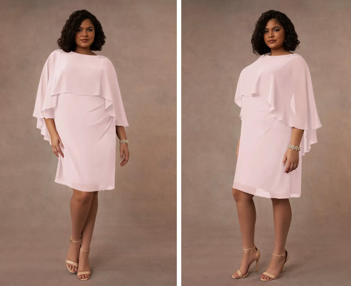 Blush Cape-Overlay Dress