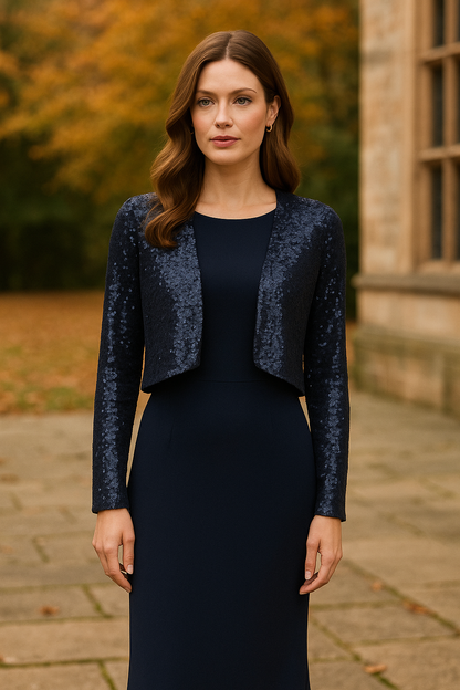 Beaded Overlay with pearl detail.