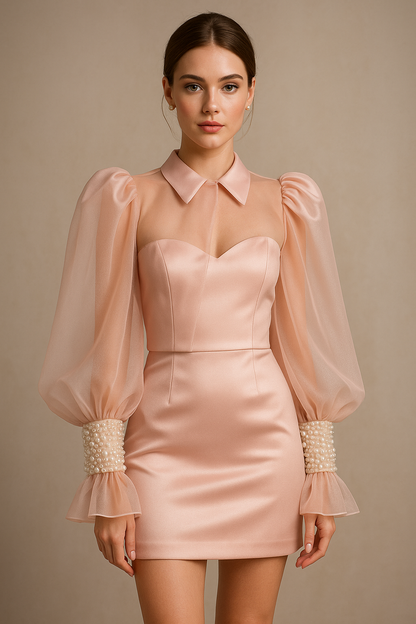 Beaded Overlay with pearl detail.