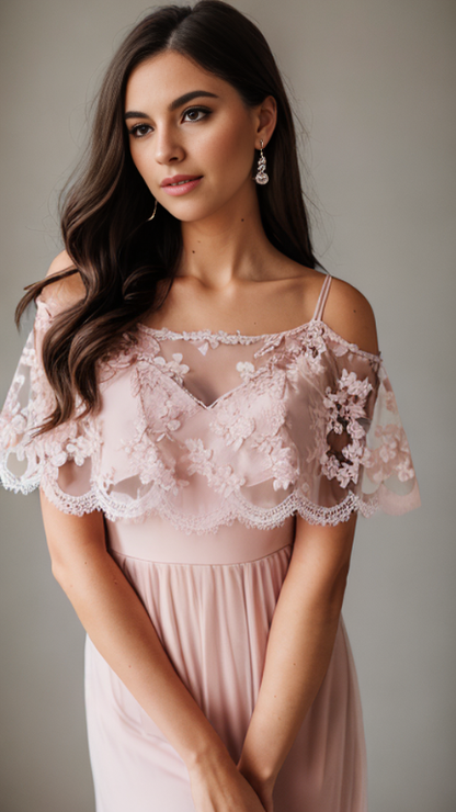 High neck Overlay with satin collar & bow detail.