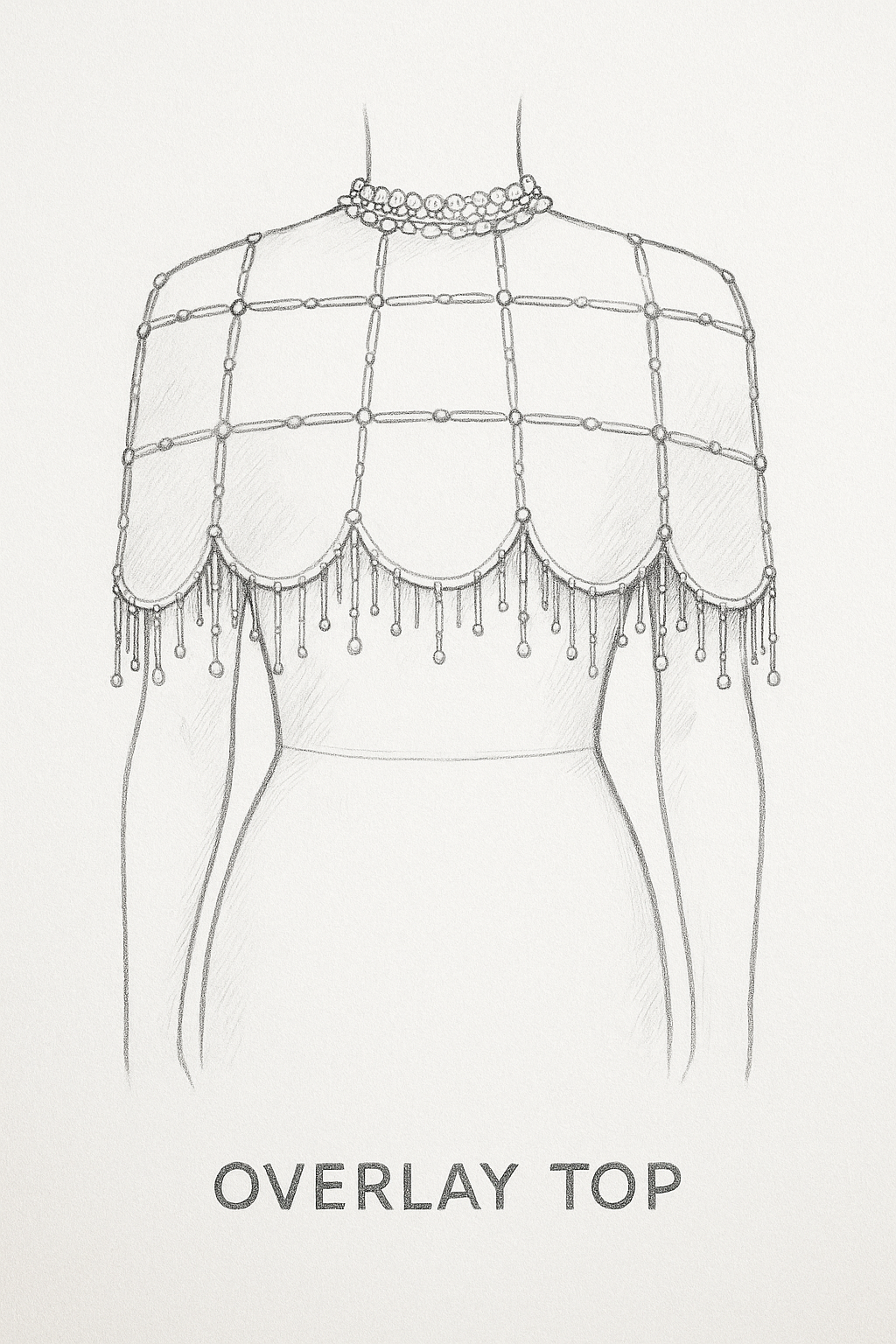 Beaded Overlay with pearl detail.