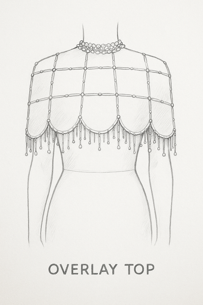 Beaded Overlay with pearl detail.