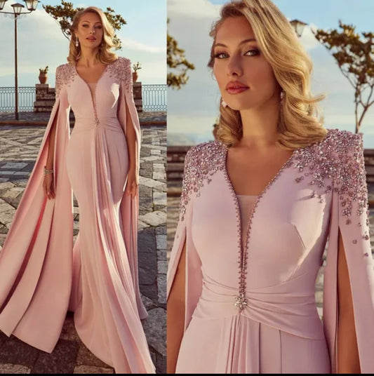 Blush Crystal Cape Gown