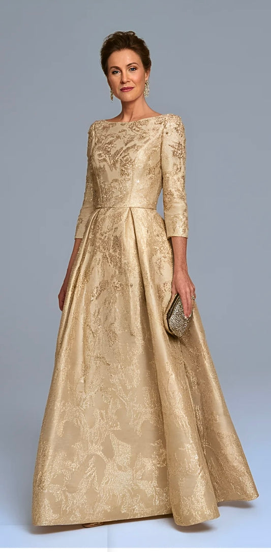 Gold Jacquard Evening Gown