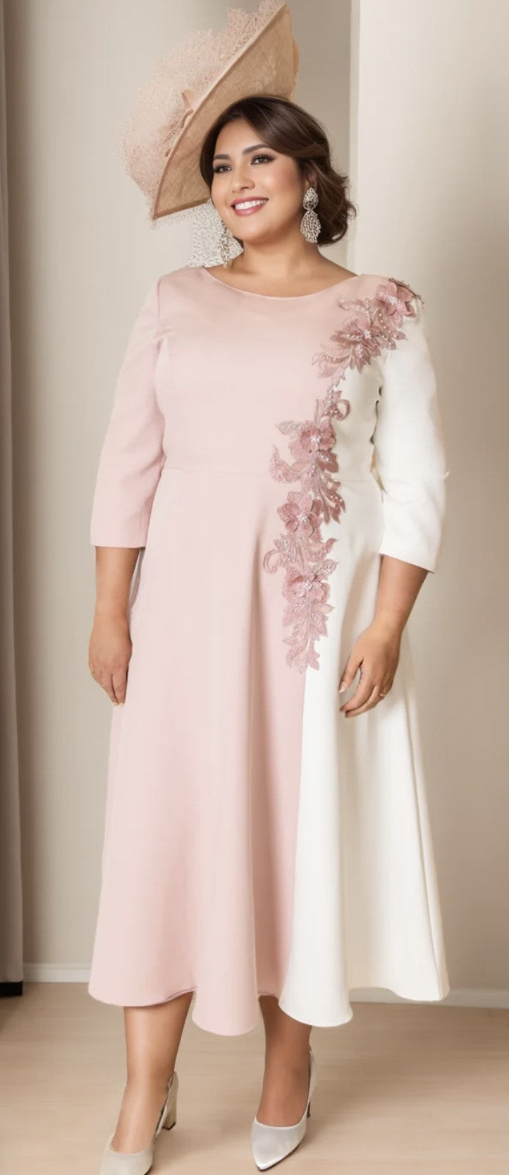 Blush & Ivory Floral Midi Dress