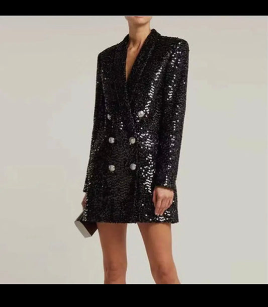 Black Sequin Blazer Dress