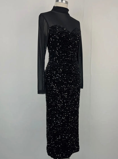 Velvet Sequin Midi Dress