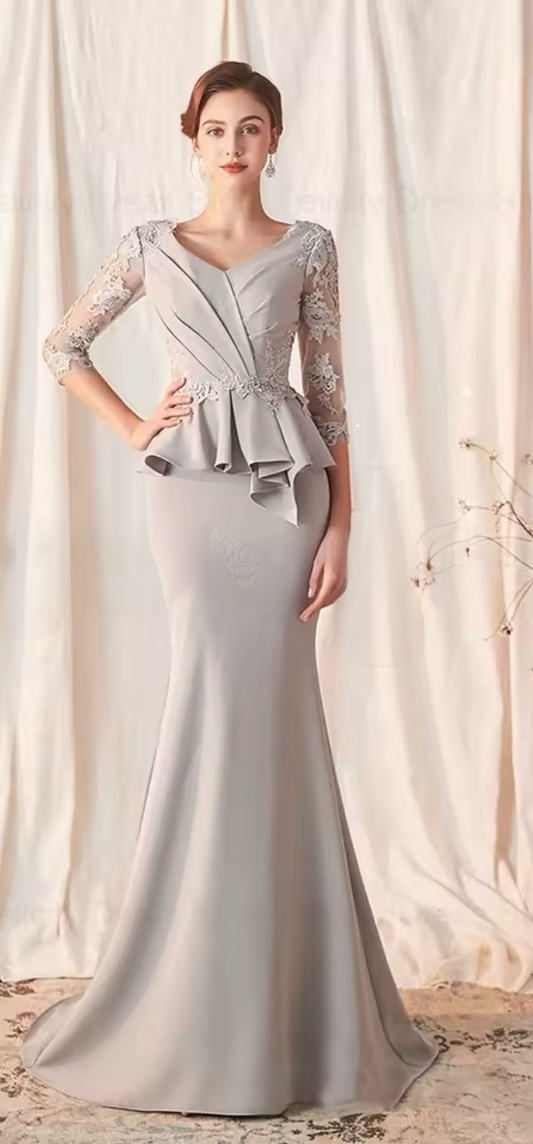Silver Lace Peplum Gown