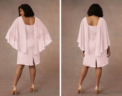 Blush Cape-Overlay Dress