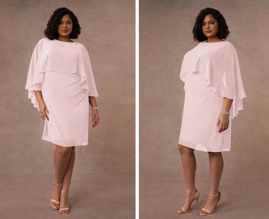 Blush Cape-Overlay Dress